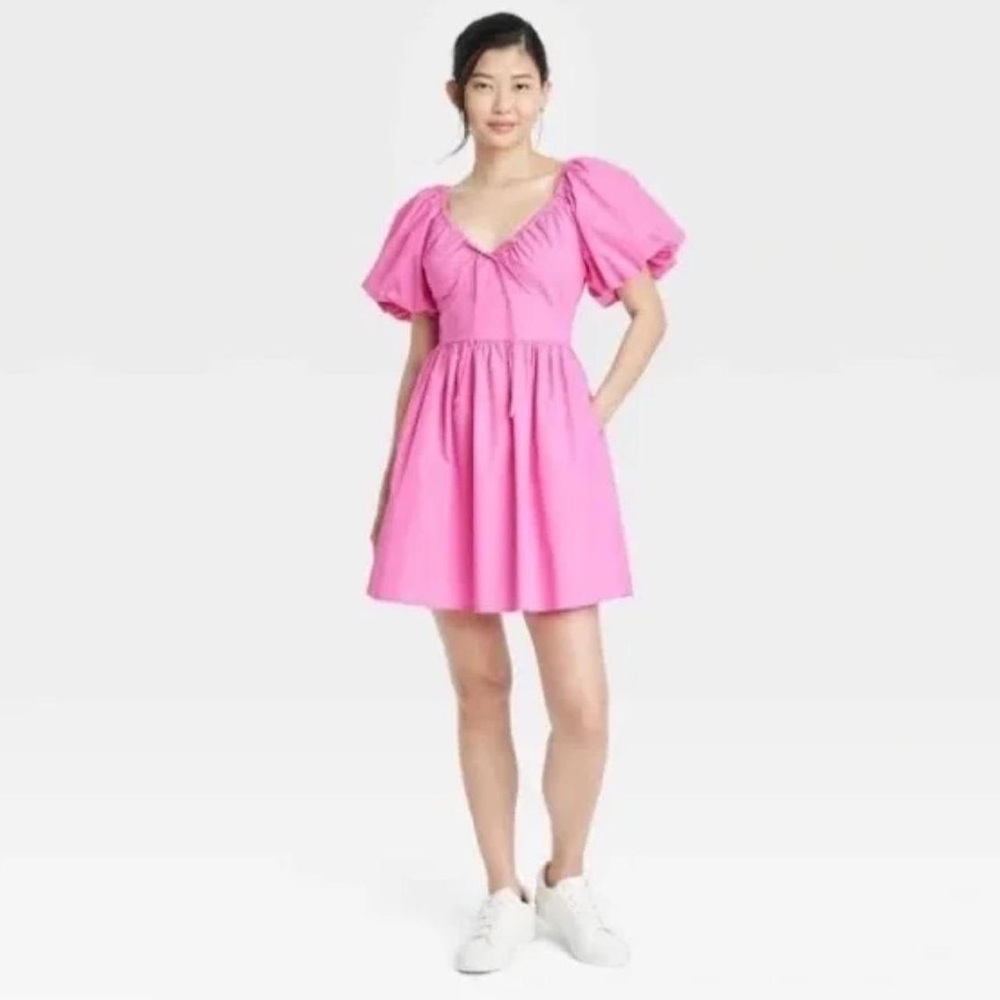 a new day Pink puff sleeve dress size L